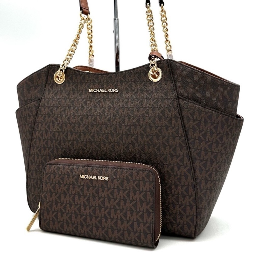 Michael Kors Large Jet Set Travel Chain Shoulder Bag & Flat Phone Case Wallet